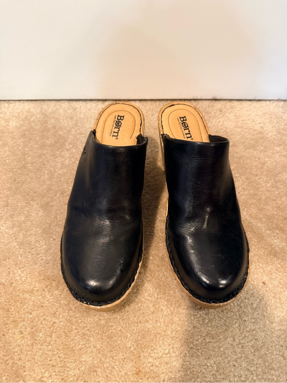 Born Black Leather Slip-On Mule Clogs for Women